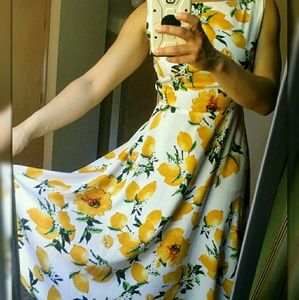 Sleeveless Lemon Printed Summer Cocktail Dress S